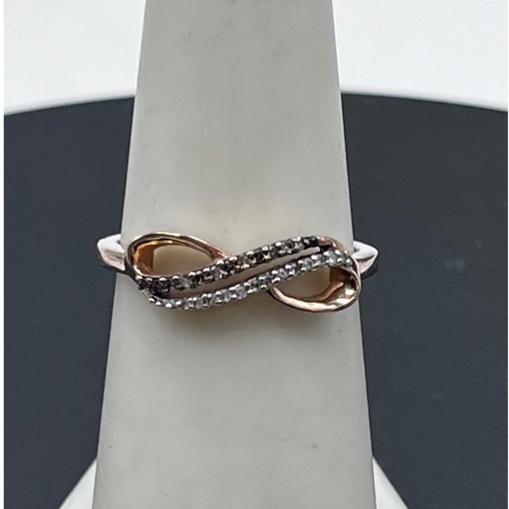 KJ 10K Rose Gold Diamond
Infinity Ring Two Tone Brown &
Clear Diamonds Sz 7.25